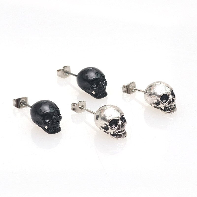 Boucles D'oreilles Tête De Mort La Catrina Avec Fleur Rose Rouge - Acier Inoxydable - Diamètre 10 Mm - Style Gothique, Punk, Mexicain - Unisexe